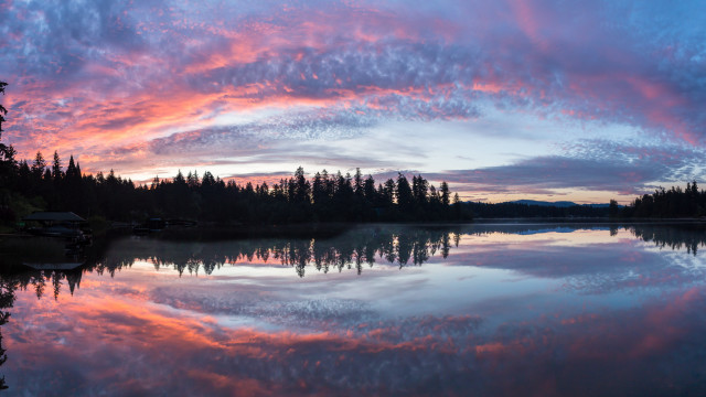 Lake reflection sunset trees cityscape free wallpaper for desktop - medium preview image