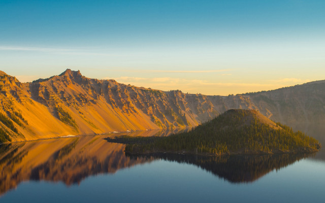 Mountain lake forest sunset reflection free wallpaper for desktop - medium preview image