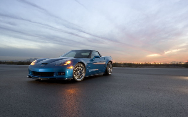 Blue sports car sunset clouds free wallpaper for desktop - medium preview image