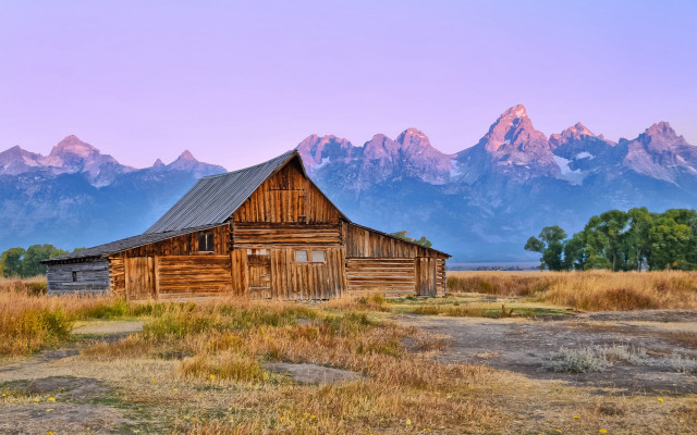 Barn mountains sunset purple sky free wallpaper for desktop - medium preview image