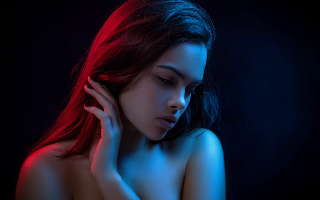 Red haired woman dark posing free wallpaper for desktop - medium preview image