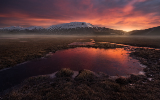 Mountain range water red sky free wallpaper for desktop - medium preview image