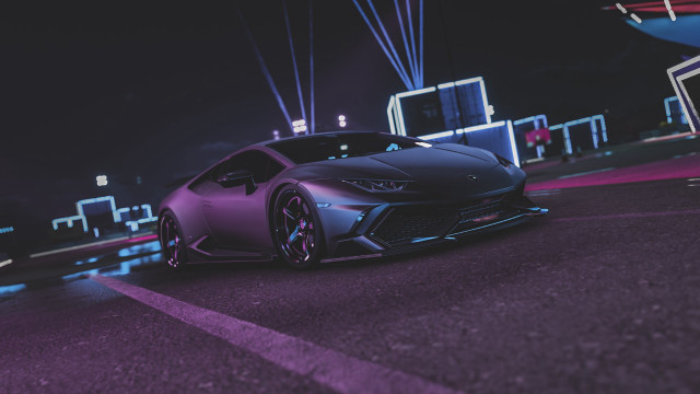 Purple sports car neon city free wallpaper for desktop - medium preview image