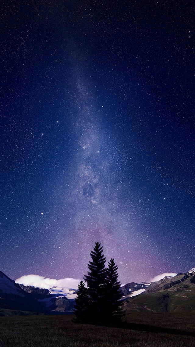 Tree field stars sky clouds free wallpaper for mobile - medium preview image