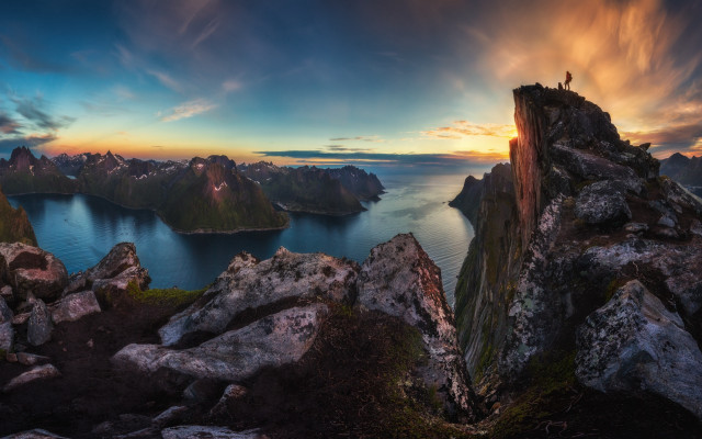 Mountain lake sunset rock overlook free wallpaper for desktop - medium preview image