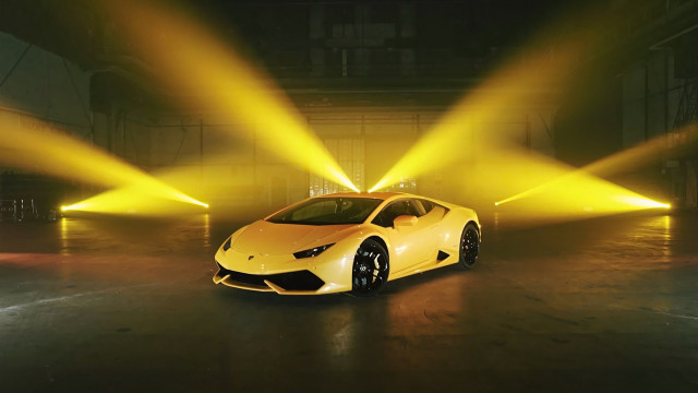 Yellow sports car anamorphic lensflare free wallpaper for desktop - medium preview image