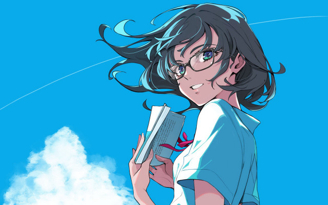 Girl glasses book sky cloud free wallpaper for desktop - medium preview image