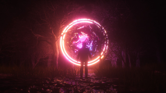 Forest firework holography cyberpunk glowing free wallpaper for desktop - medium preview image