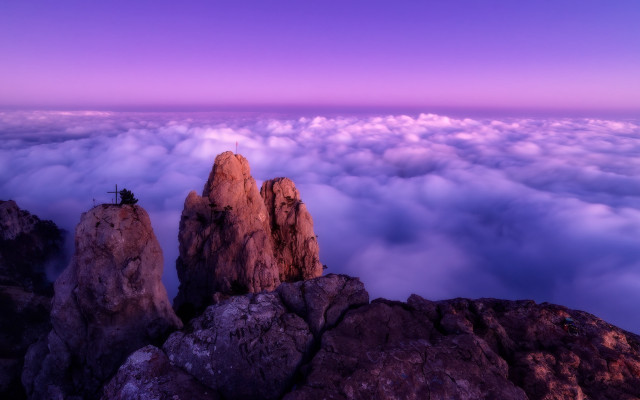 Mountain top clouds dusk purple free wallpaper for desktop - medium preview image