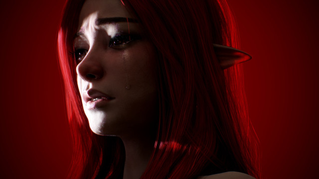 Red haired crying elf portrait free wallpaper for desktop - medium preview image