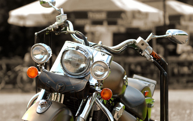 Motorcycle umbrella person road blurry free wallpaper for desktop - medium preview image