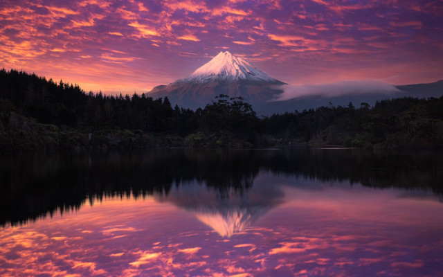 Mountain lake pink sky clouds free wallpaper for desktop - medium preview image