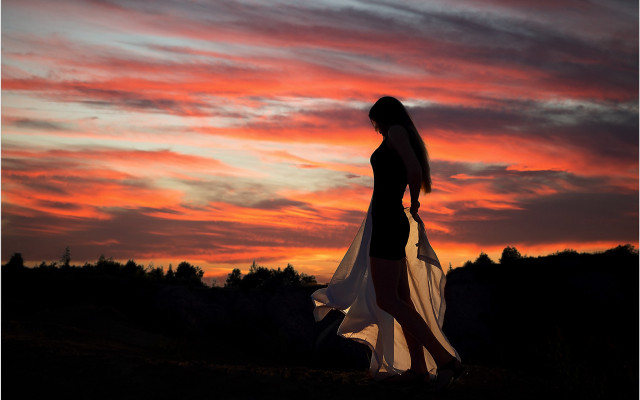 Woman dress sunset long hair free wallpaper for desktop - medium preview image