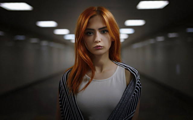 Elina karimova red hair hallway free wallpaper for desktop - medium preview image