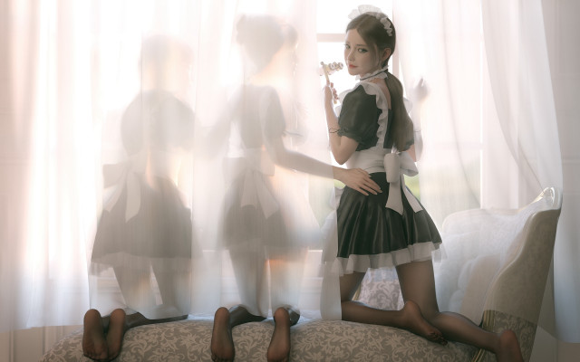 Woman bed maids window art free wallpaper for desktop - medium preview image