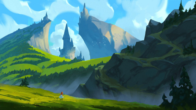 Mountain landscape person walking clouds free wallpaper for desktop - medium preview image