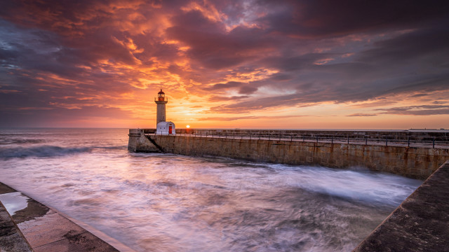 Lighthouse pier sunset waves water #2 free wallpaper for desktop - medium preview image
