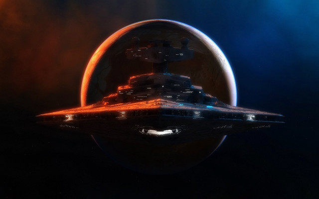 Space ship red blue lights free wallpaper for desktop - medium preview image