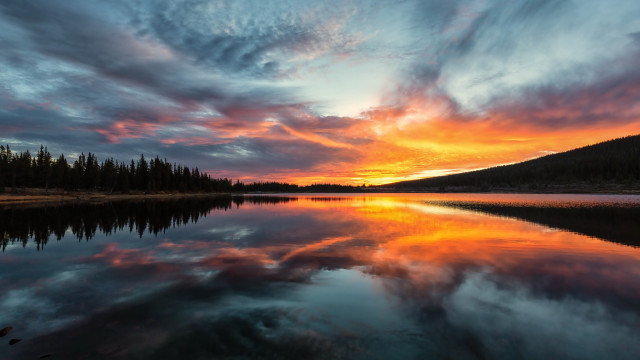 Lake sunset clouds trees dusk free wallpaper for desktop - medium preview image