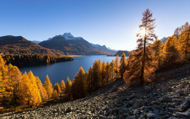 Lake mountains trees autumn sunset #2 free wallpaper for desktop - medium preview image