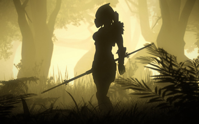 Woman forest sword shield helmet free wallpaper for desktop - medium preview image