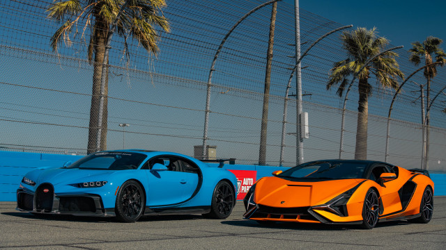 Bugatti parking lot palm trees free wallpaper for desktop - medium preview image