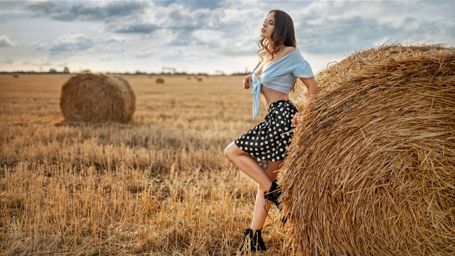 Woman hayfield fashion clouds beach free wallpaper for desktop - medium preview image