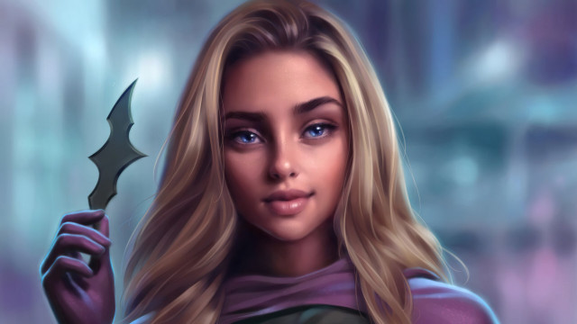 Blonde woman knife fantasy portrait free wallpaper for desktop - medium preview image