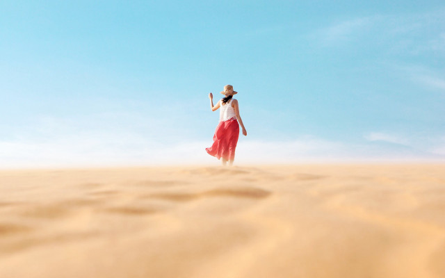 Woman red skirt hat beach free wallpaper for desktop - medium preview image