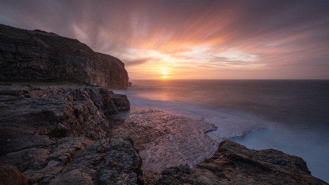 Sunset rocky beach water cliff #7 free wallpaper for desktop - medium preview image