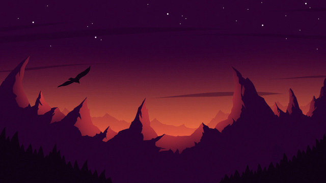 Bird mountain night aurora city free wallpaper for desktop - medium preview image