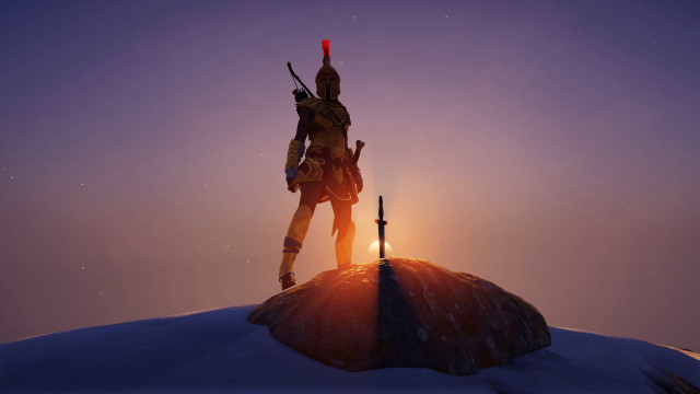 Snowy hill heroic sword sunset free wallpaper for desktop - medium preview image