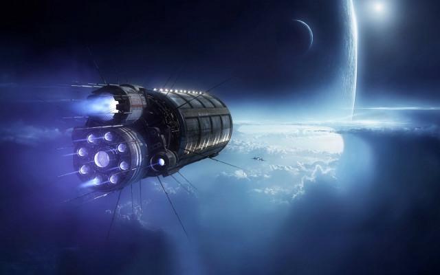 Space station planet moon stars free wallpaper for desktop - medium preview image