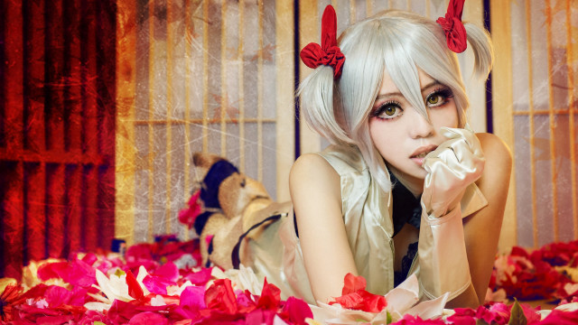 White hair horns flower gothic free wallpaper for desktop - medium preview image