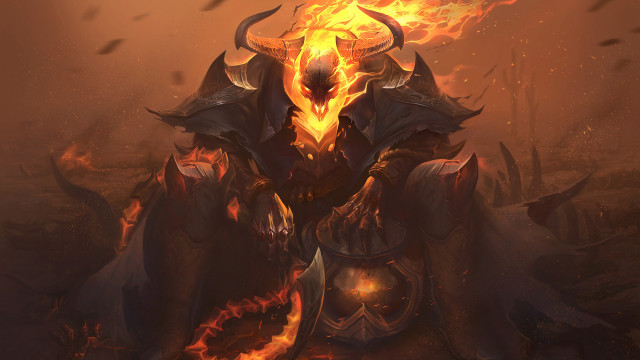 Demon fire helmet sword flames free wallpaper for desktop - medium preview image