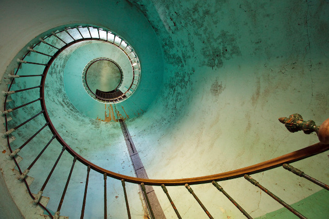 Spiral staircase lightblue wall wooden free wallpaper for desktop - medium preview image