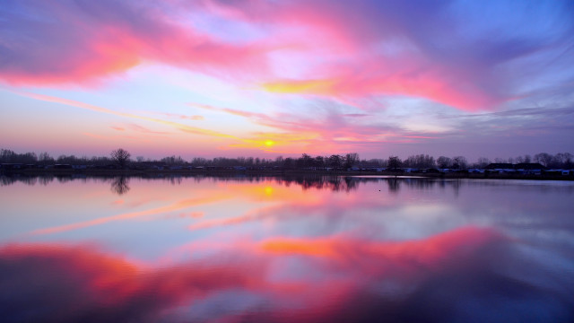 Sunset lake impressionism clouds trees free wallpaper for desktop - medium preview image