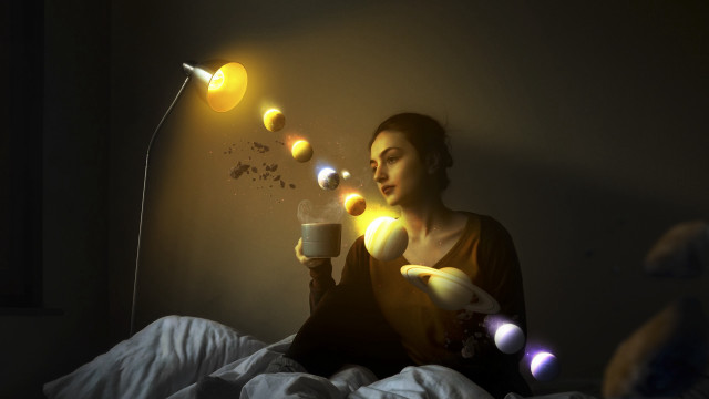 Woman candle light bulb surreal free wallpaper for desktop - medium preview image