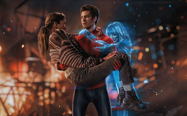 Man holding woman spiderman farfromhome free wallpaper for desktop - medium preview image