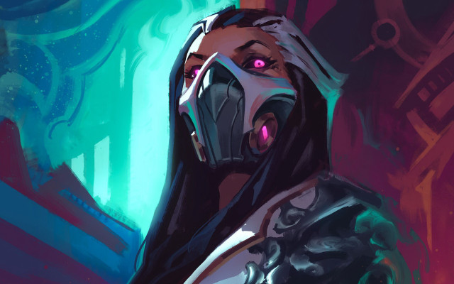 Futuristic gas masked woman glowing free wallpaper for desktop - medium preview image