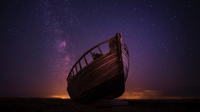 Boat night sky stars milky free wallpaper for desktop - medium preview image