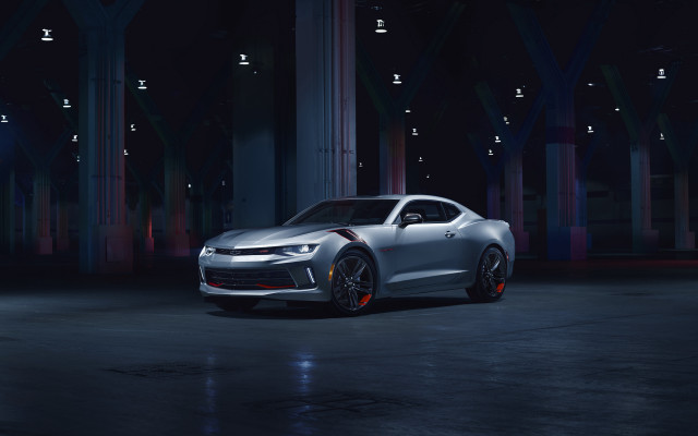 Silver chevrolet camaro dark room free wallpaper for desktop - medium preview image