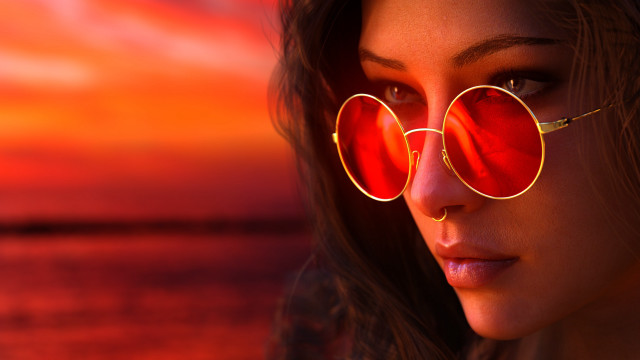 Red sunglasses sunset water 3d free wallpaper for desktop - medium preview image