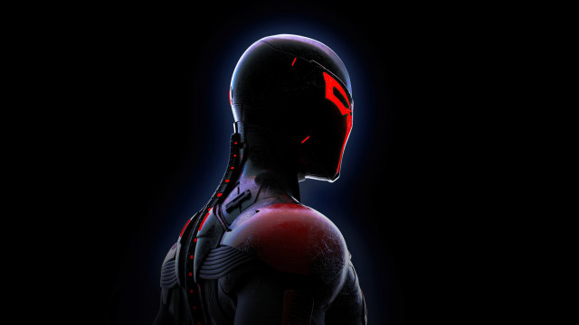 Futuristic man red helmet cyberpunk free wallpaper for desktop - medium preview image