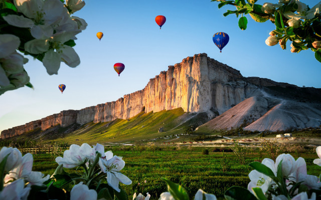 Mountain balloons flowers sky nature free wallpaper for desktop - medium preview image