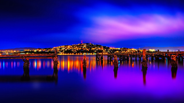 City skyline night mystical colors free wallpaper for desktop - medium preview image