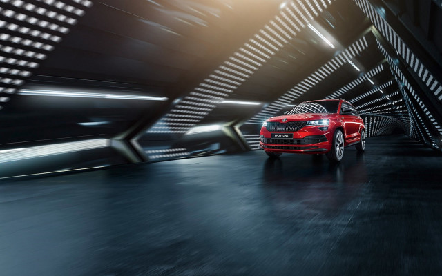 Red car tunnel dark room free wallpaper for desktop - medium preview image