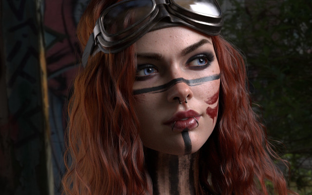 Painted face goggles cyberpunk blue free wallpaper for desktop - medium preview image