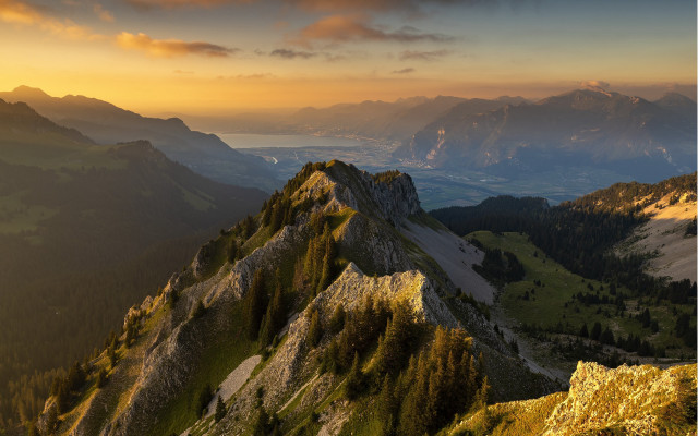 Mountain range sunset trees clouds free wallpaper for desktop - medium preview image