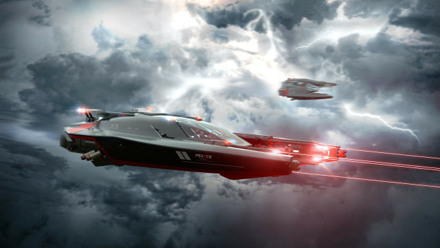 Futuristic flying vehicle storm saucer free wallpaper for desktop - medium preview image